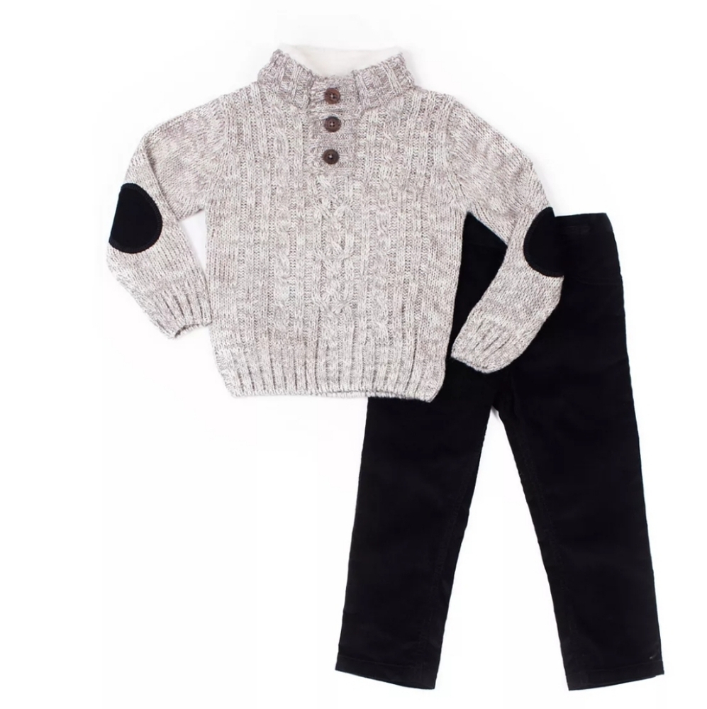 Little Lad Grey Cable Knit Sweater & Navy Blue Corduroy Pants Set Boys Size 4T